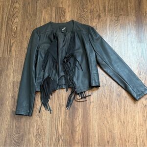 Collection B Black Leather Jacket with Fringe